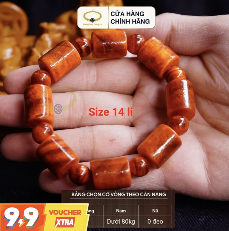 Vòng tay gỗ huyết long đôt trúc thấu quang
